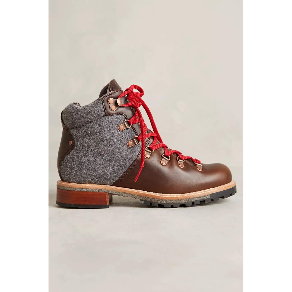 Woolrich Anthropologie Rockies Adirondack Boots Size 9 Brown Grey Leather Wool
